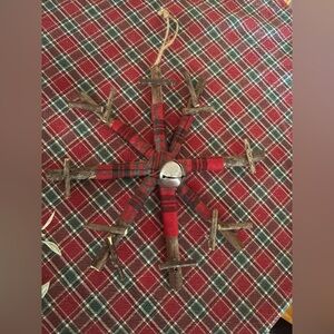 Wooden Hanging Snowflake with bell. 9 inches around
